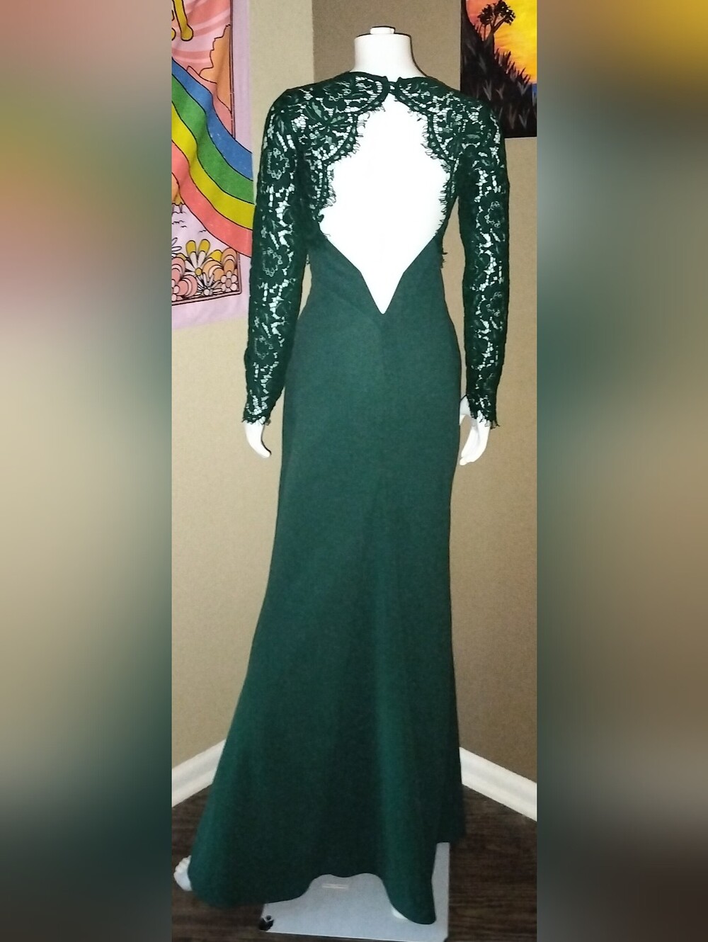 Lulus Whenever You Call Forest Green Lace Maxi Dress Sz M - Picture 7 of 8